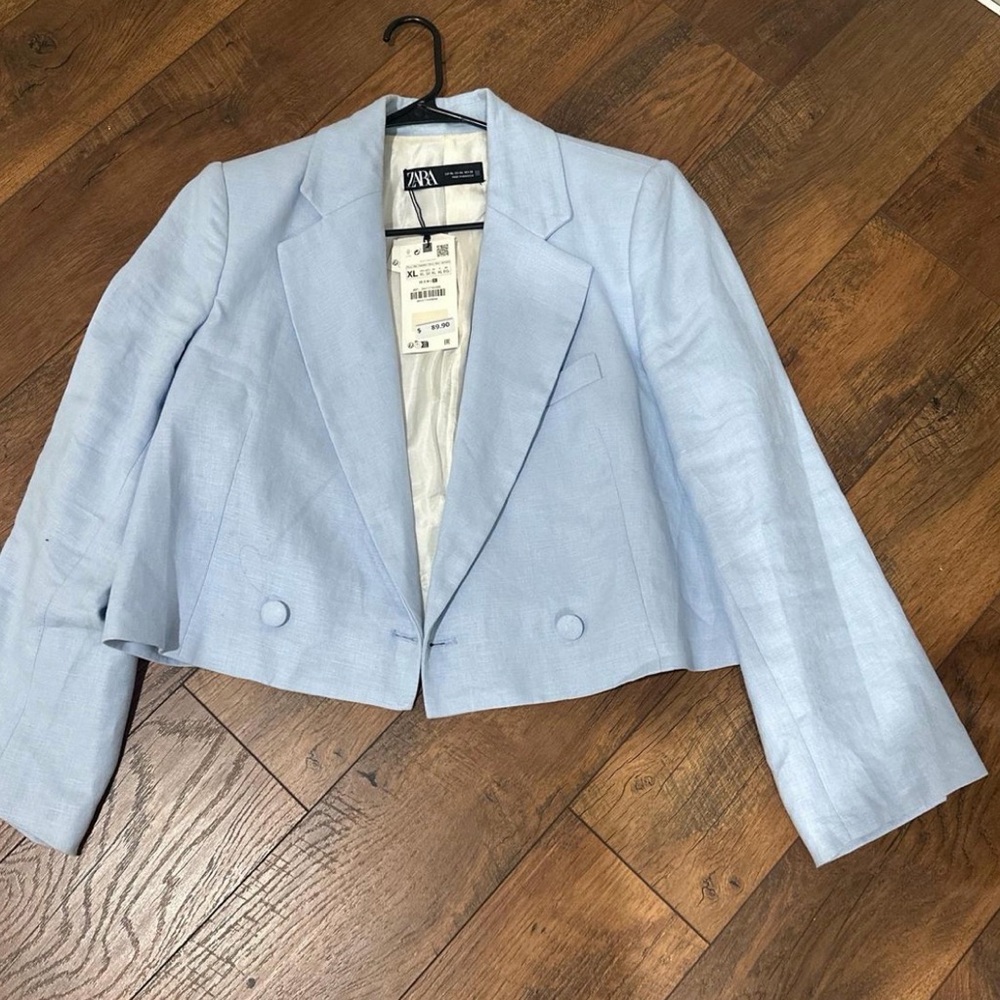 Zara Women's Sky Blue Cropped Blazer